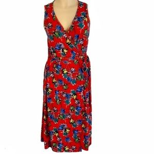Renee Sleeveless Red Floral Wrap Dress